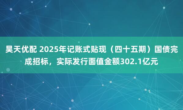 昊天优配 2025年记账式贴现（四十五期）国债完成招标，实际发行面值金额302.1亿元